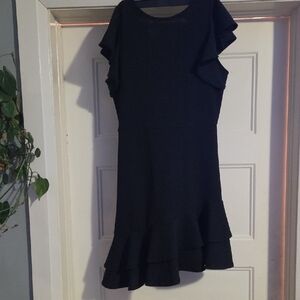 Ruffle Sleeve Midi Dress in Black